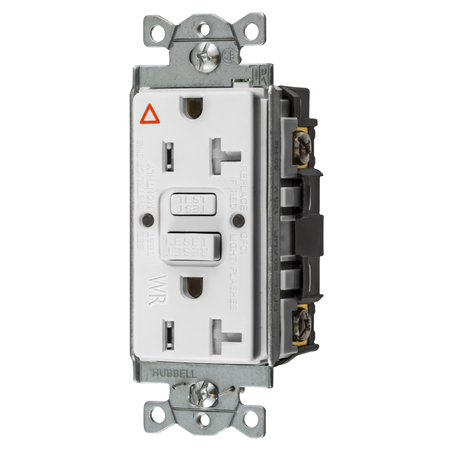 HUBBELL WIRING DEVICE-KELLEMS Power Protection Devices, Receptacle, Self Test, GFCI, IG, TRWR, Commercial Grade, 20A 125V, 2-Pole 3-Wire Grounding, 5-20R, White GFTWRST20WIG